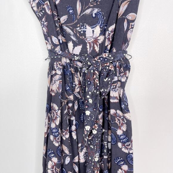 New Evereve Roan + Ryan XS Blue Madison Mixed Print Midi Dress Square Neck - Picture 4 of 14